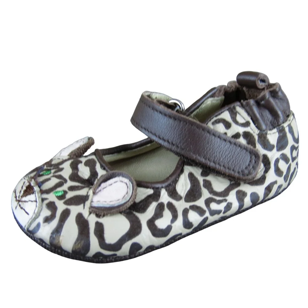 Robeez Crib Shoes Toddler Leopard Print Leather‎ Size 2 Cute Soft Sole